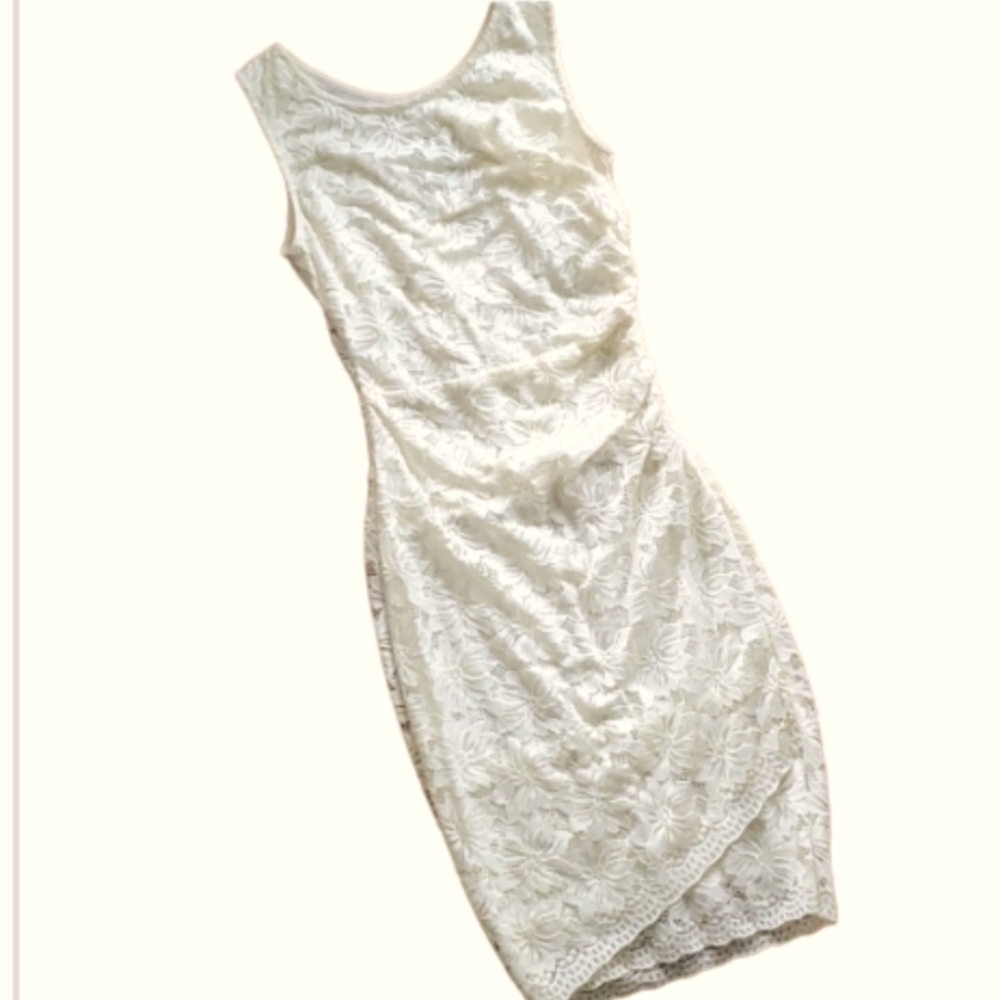 Maria Bonita Womans Cream Lace Sleeveless Ruched Dress Size Medium‎